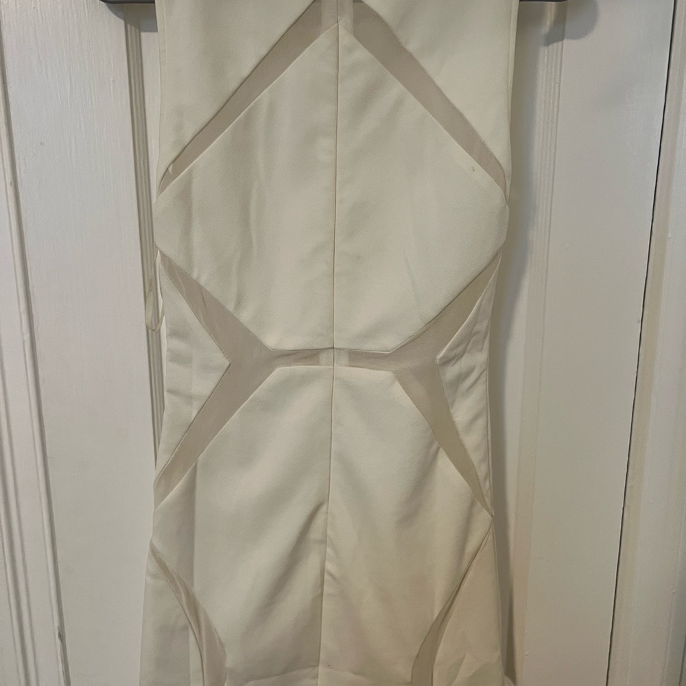 White mesh stripe tight mini dress.